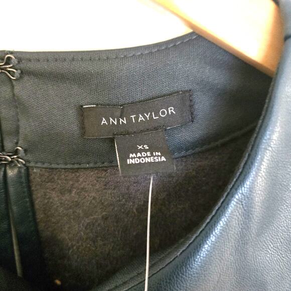 NWT Ann Taylor Faux Leather Peplum Top XS - Deep Teal / Forest Green - Picture 5 of 8